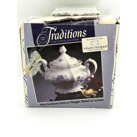 Johann Haviland Traditions Blue Garland Pattern Sugar Bowl With Lid Fine Porcela - Picture 2 of 12